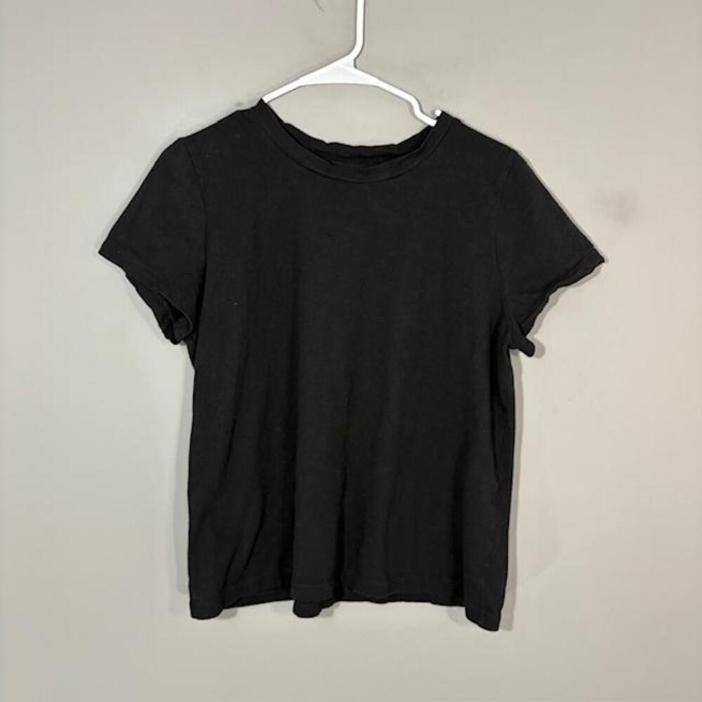 Eileen Fisher T-Shirt Womens Large Black Solid Crew Neck Short Sleeve Top